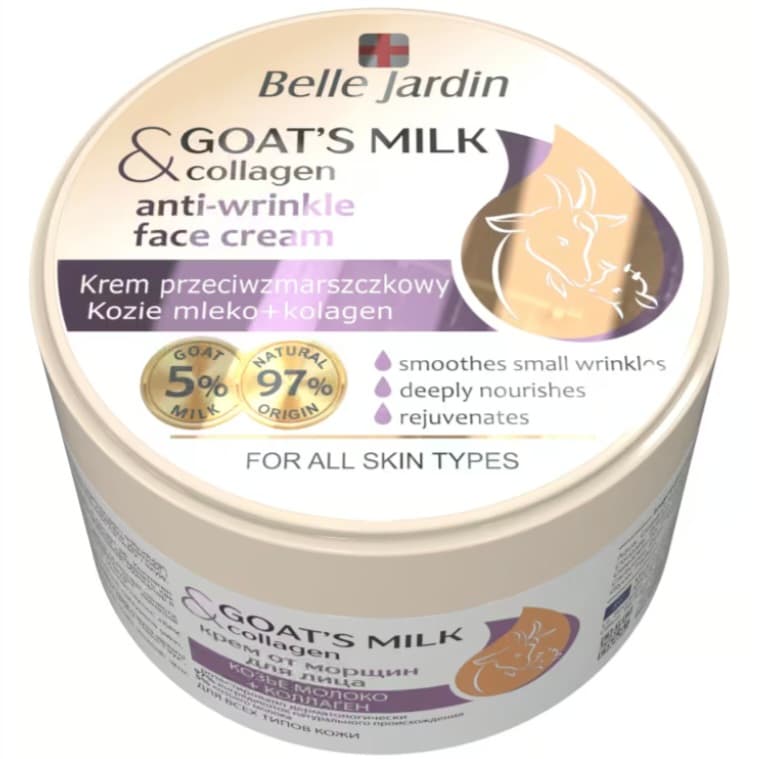 Belle Jardin 200ml geçi süýtli we kollagenli ýüz üçin ýygyrda garşy krem