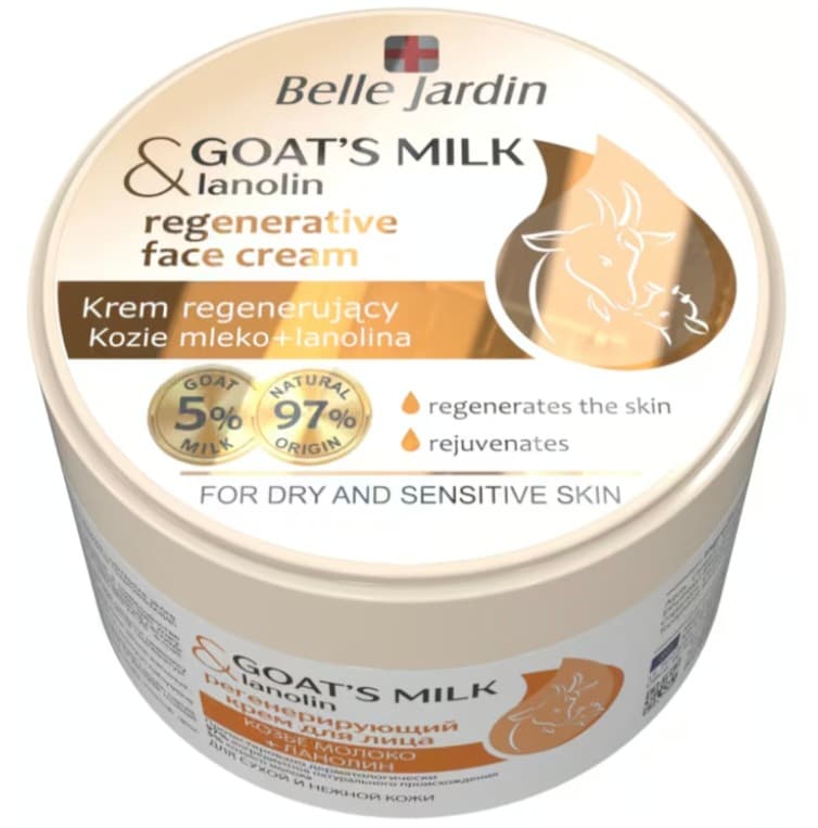 Belle Jardin 200ml geçi süýtli we lanolinli ýüz üçin dikeldiji krem