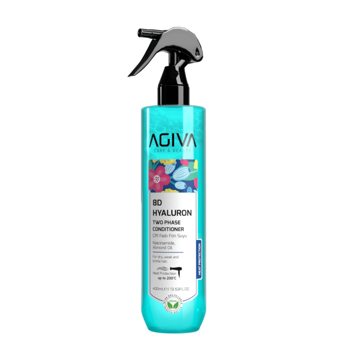 Gury saçlar üçin Agiva 8D Hyaluron Pro iki fazaly spreý-kondisioner 400 ml