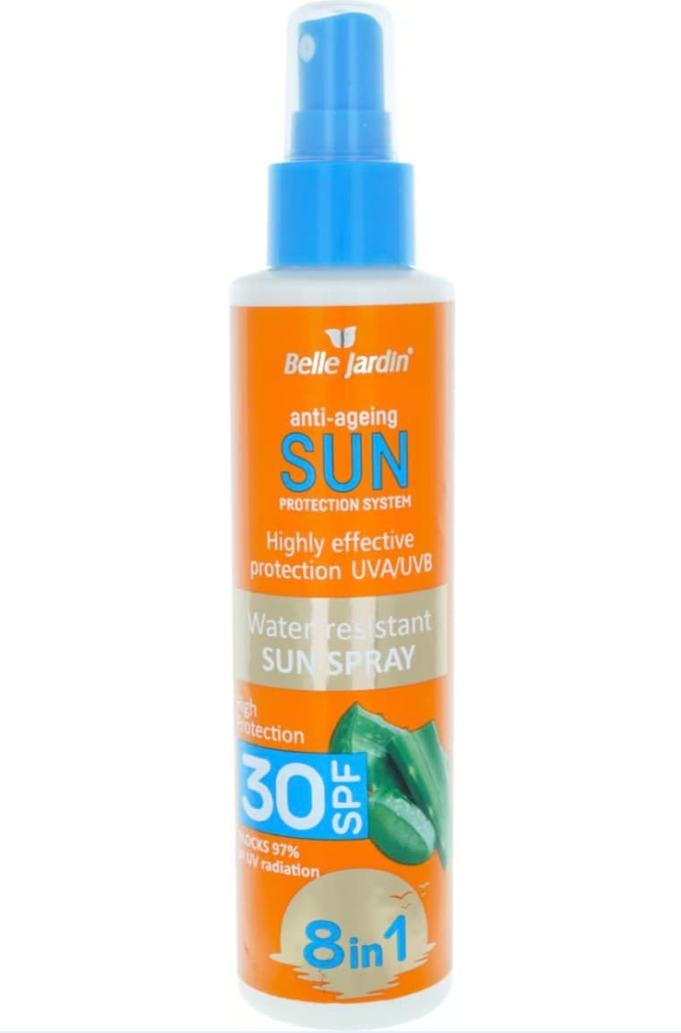 Belle Jardin 160ml 1-de 8 suwa çydamly günden goraýjy beden üçin zagar spreýi SPF 30